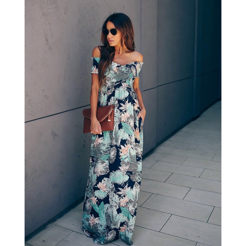 WOMAN IN LOVE POCKETED OFF THE SHOULDER MAXI DRESS